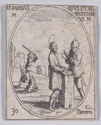S. Sabin et S. Vénustien (St. Sabinus and St. Venustian), December 30th, from "Les Images De Tous Les Saincts et Saintes de L'Année" (Images of All of the Saints and Religious Events of the Year) by Jacques Callot, print, 1636