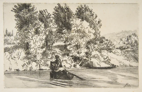 Fisherman with a net by Félix Bracquemond, print, 1868