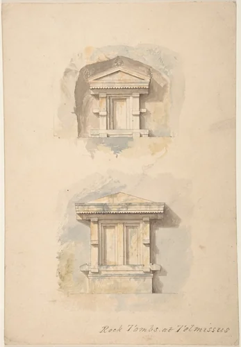Rock Tombs at Telmissus by anonymous, drawing, 1800-1900