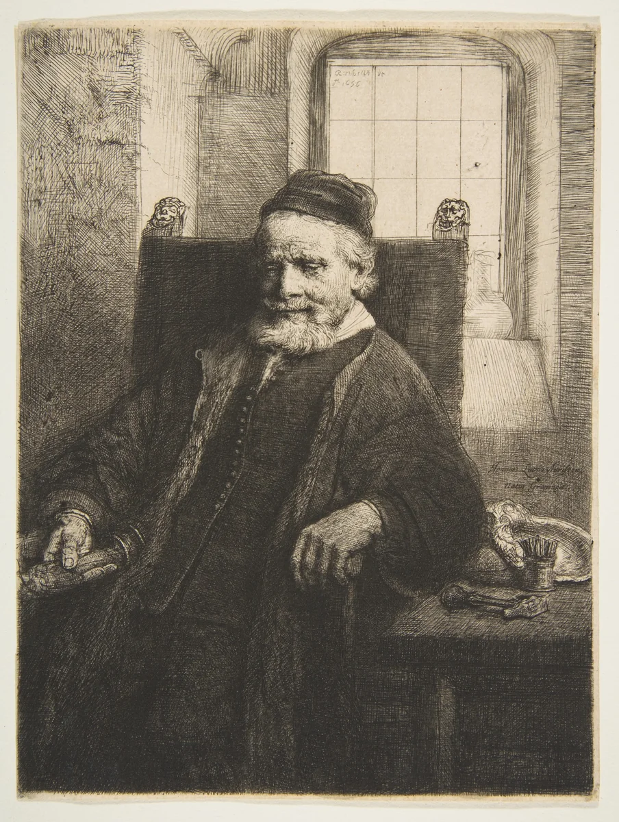 Jan Lutma, goldsmith by Rembrandt van Rijn, print, 1656