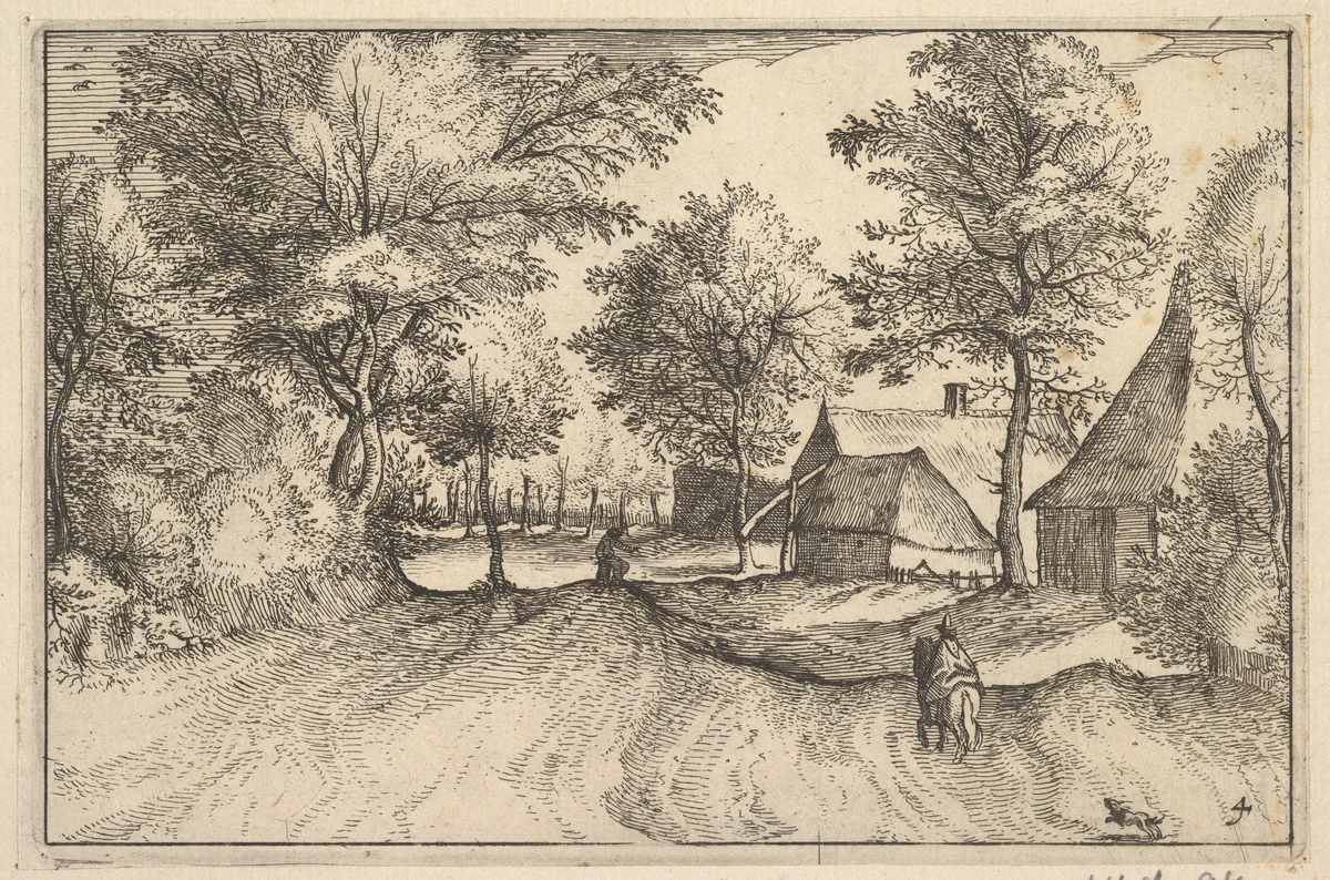 Village Road, plate 4 from "Regiunculae et Villae Aliquot Ducatus Brabantiae" by Claes Jansz Visscher, print, 1605-1615