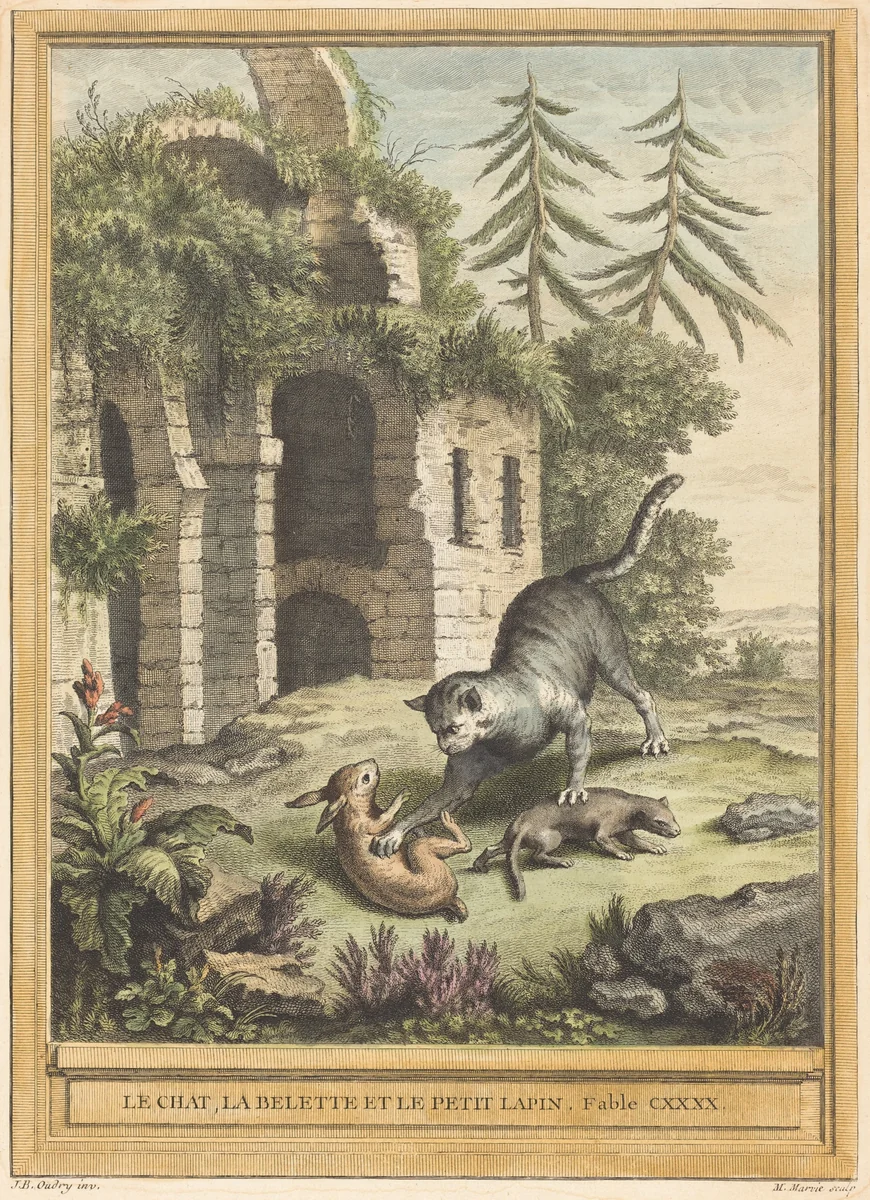 Le chat, la balette et le petit lapin (The Cat, the Weasel, and the Rabbit) by Martin Marvie
Jean-Baptiste Oudry, print, 1756