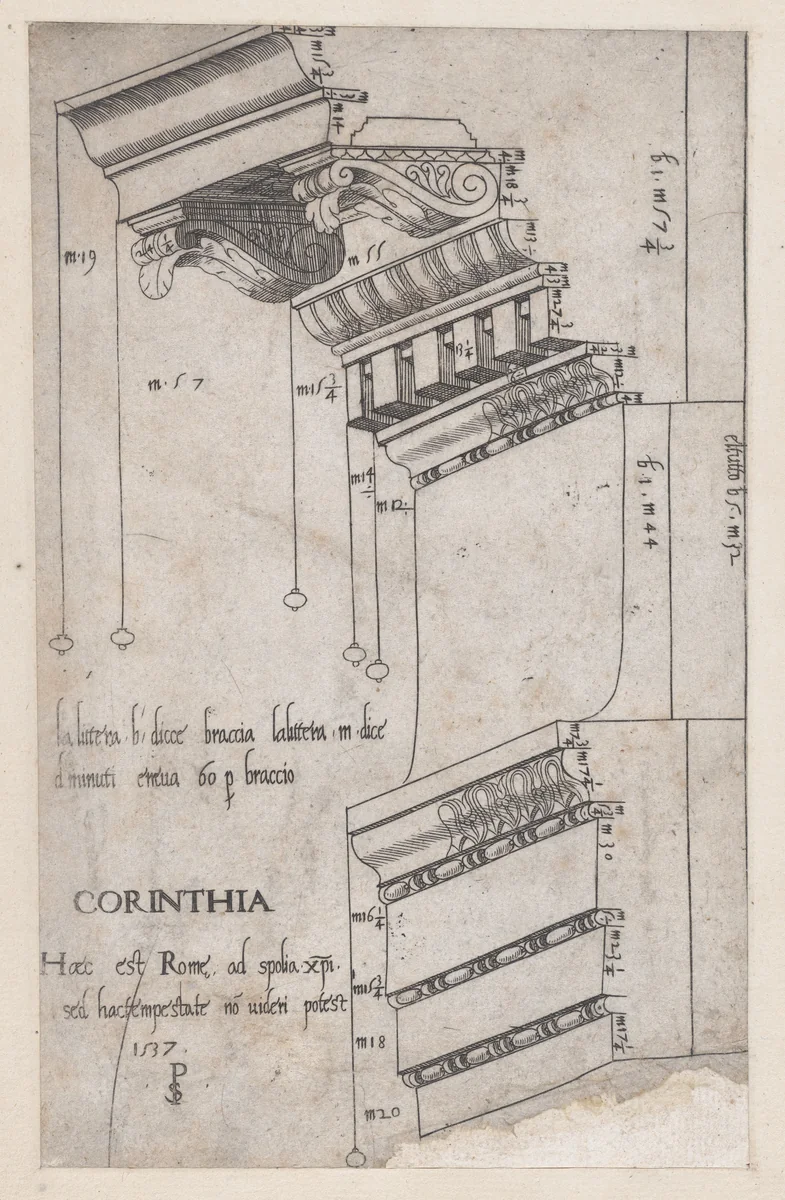 Entablature from the Forum of Trajan, Rome, from "Speculum Romanae Magnificentiae" by Master PS, print, 1537