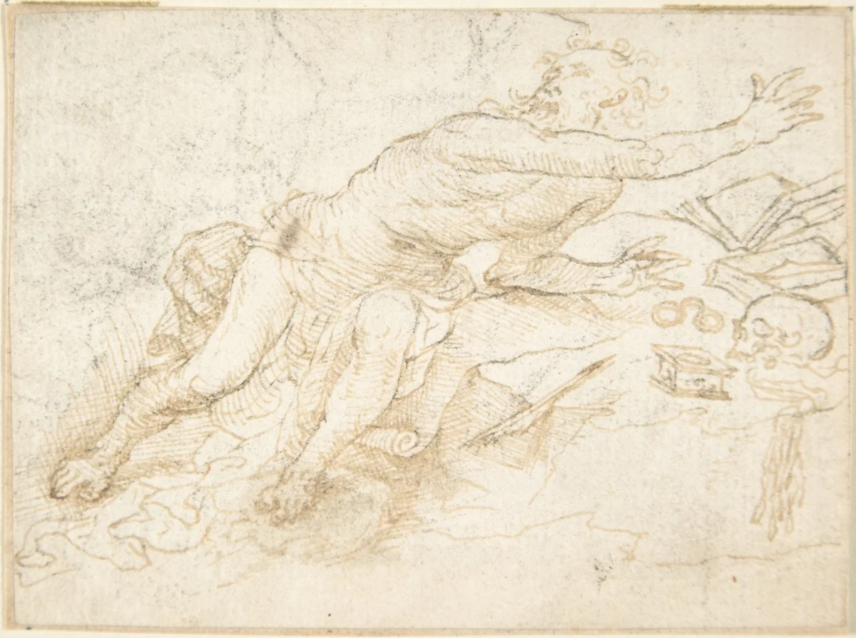 Awe-struck Saint Jerome by anonymous, drawing, 1600-1700