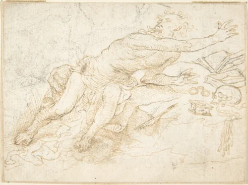 Awe-struck Saint Jerome by anonymous, drawing, 1600-1700