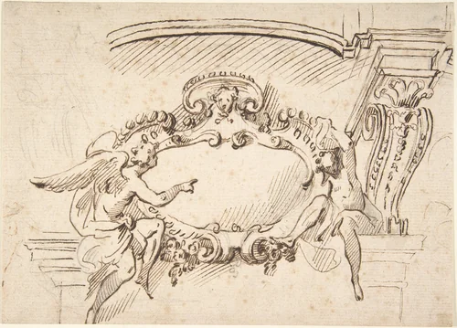 Design with a Cartouche by anonymous, drawing, 1800-1899