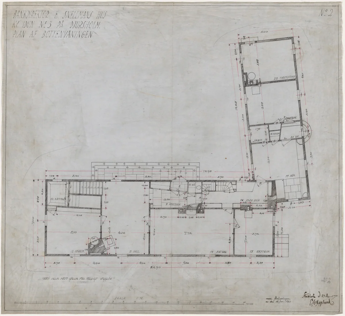Villa Snellman, Djursholm, Sweden, Ground-floor plan by Erik Gunnar Asplund, architecture, 1917
