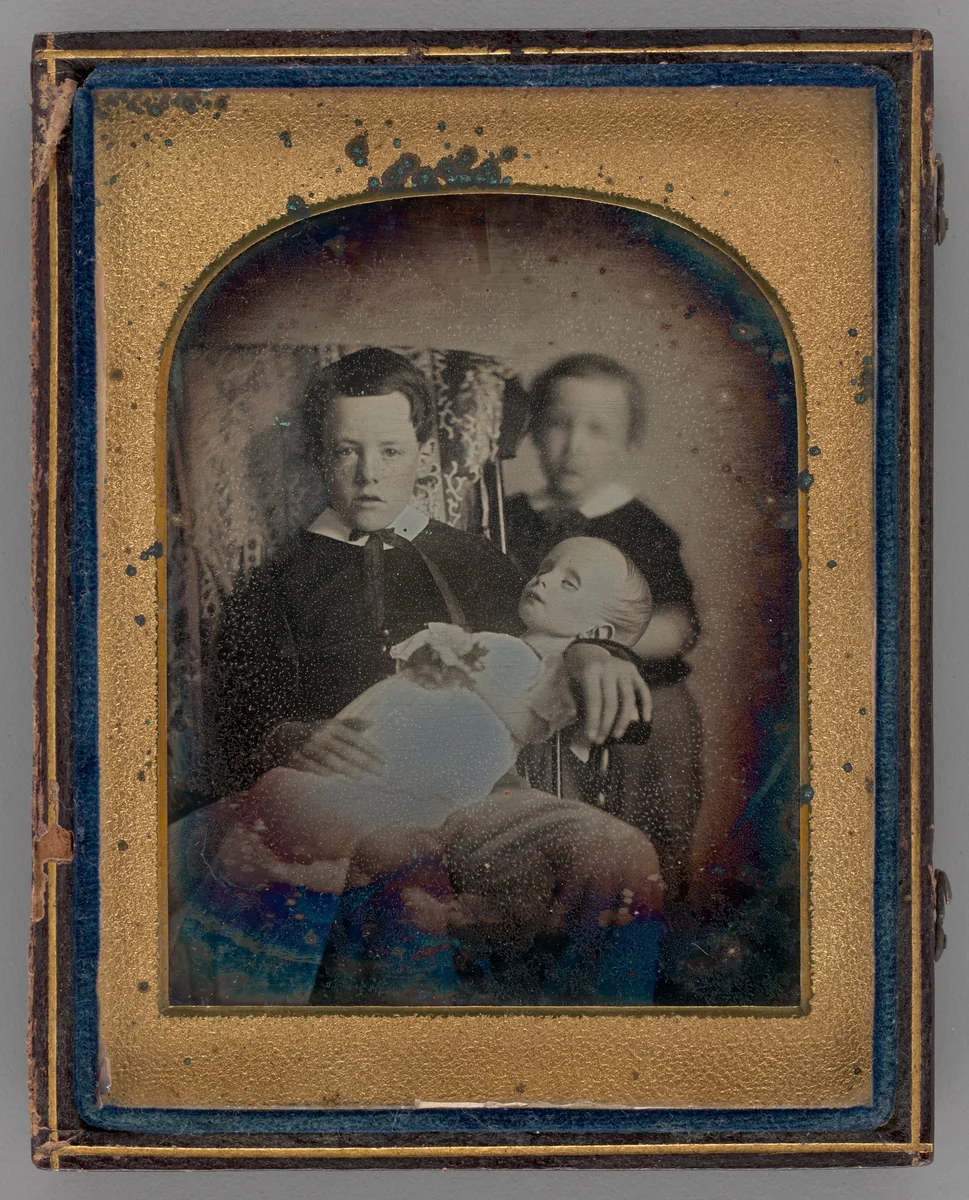 Untitled (Two Boys Holding a Deceased Baby) by Unknown maker, other, 1850