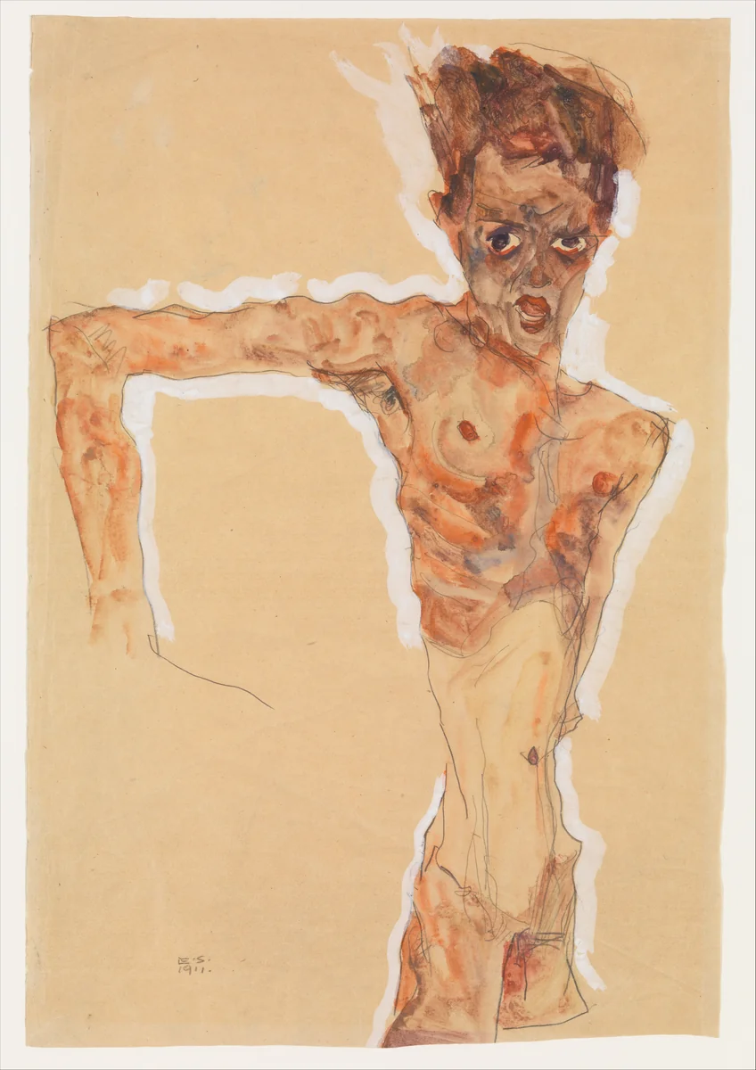 Self-Portrait by Egon Schiele, drawing, 1911