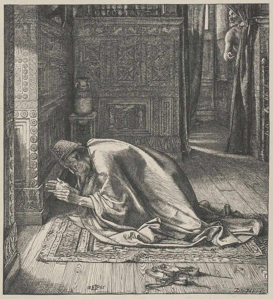 Daniel's Prayer, from "Dalziels' Bible Gallery" by Edward John Poynter, print, 1865-1881