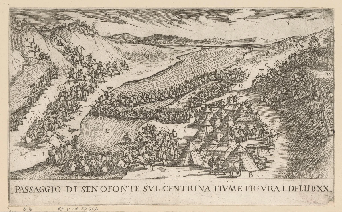 Xenophon steekt de rivier de Centrine over by Unknown, print, 1565-1630