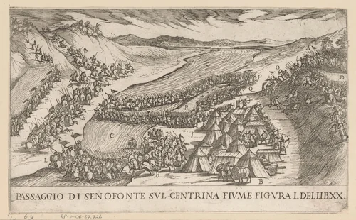 Xenophon steekt de rivier de Centrine over by Unknown, print, 1565-1630