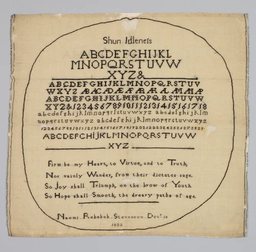 Sampler by Naomi Rebekah Stevenson, textile, 1822