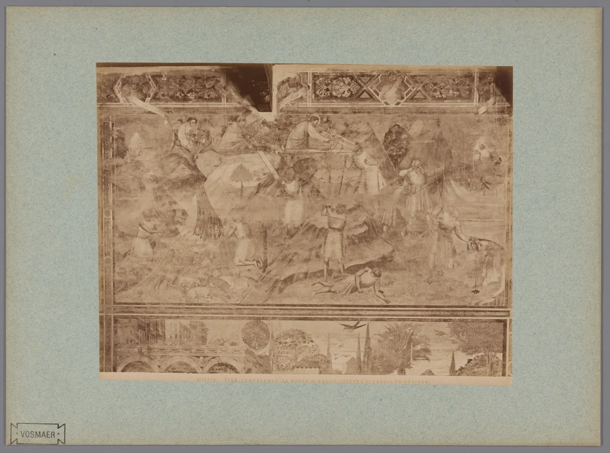 Fotoreproductie van het fresco De dood van Abel naar Piero di Puccio in het Camposanto te Pisa, Italië by Fratelli Alinari, photograph, 1857-1900