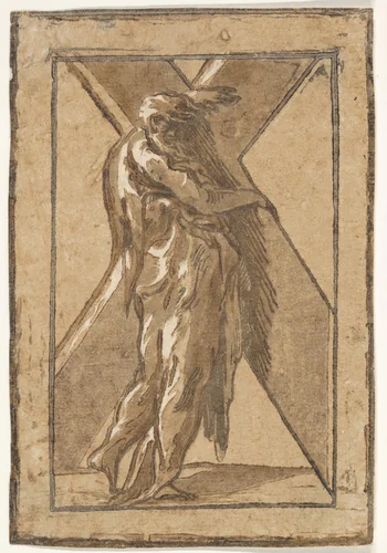 Saint Andrew standing in profile holding a large cross, from "Twelve Apostles" by Antonio da Trento, print, 1535-1545