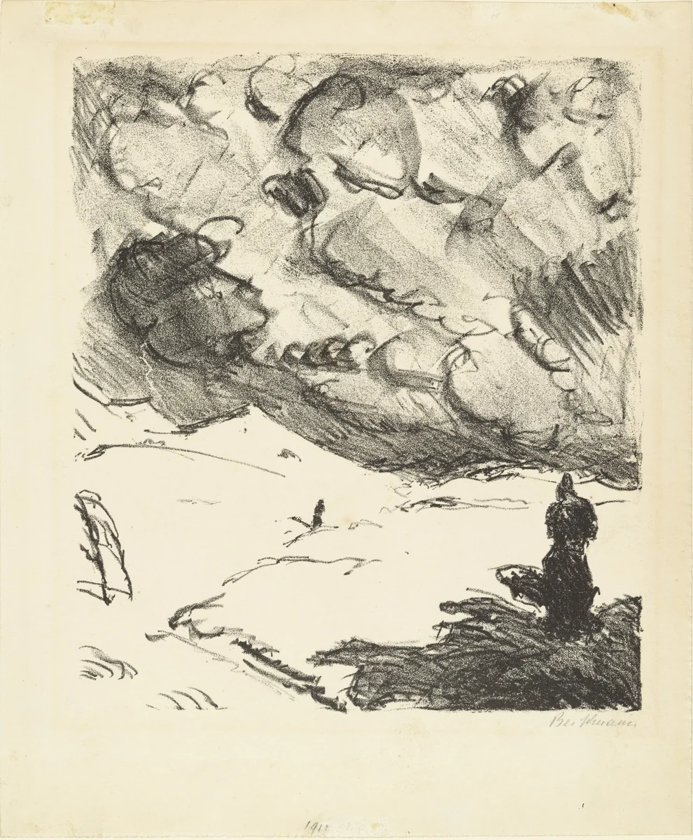 The Departure of Orpheus from his Mother (Abschied Orpheus' von der Mutter) from the illustrated book Eurydikes Wiederkehr, Drei Gesänge (The Return of Eurydice, Three Cantos) by Max Beckmann, print, 1909