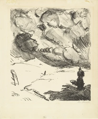 The Departure of Orpheus from his Mother (Abschied Orpheus' von der Mutter) from the illustrated book Eurydikes Wiederkehr, Drei Gesänge (The Return of Eurydice, Three Cantos) by Max Beckmann, print, 1909