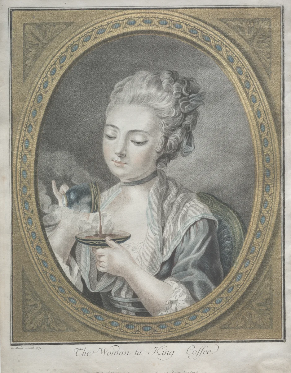 The Woman Taking Coffee by Louis Marin Bonnet, print, 1774