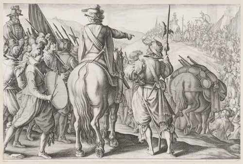 Les Troupes en Marche (The Marching Troops), from "La Vie de Ferdinand Ier de Médicis série appelée aussi Les Batailles des Médicis" (The Life of Ferdinand I de'Medici also called The Medici Battles) by Jacques Callot, print, 1614-1620