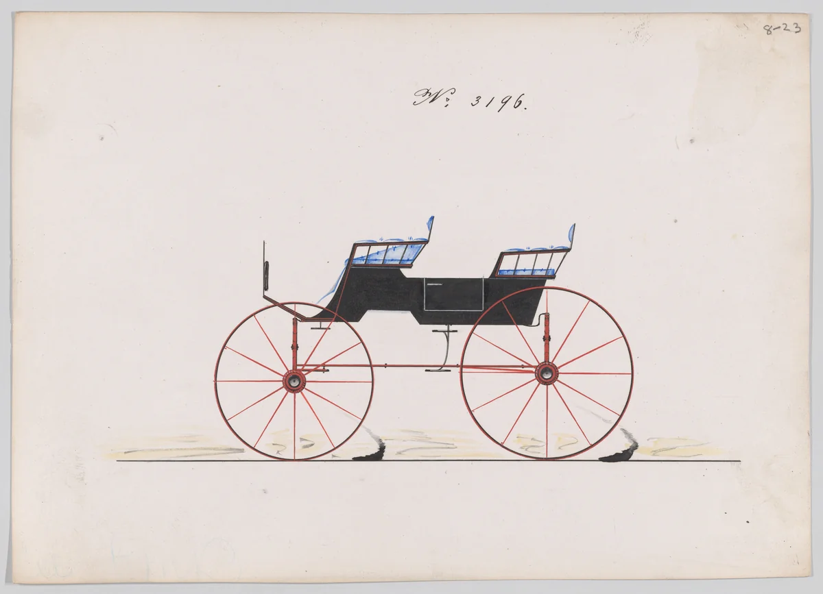 Design for 4 seat Phaeton, no top, no. 3196 by Brewster & Co., drawing, 1876