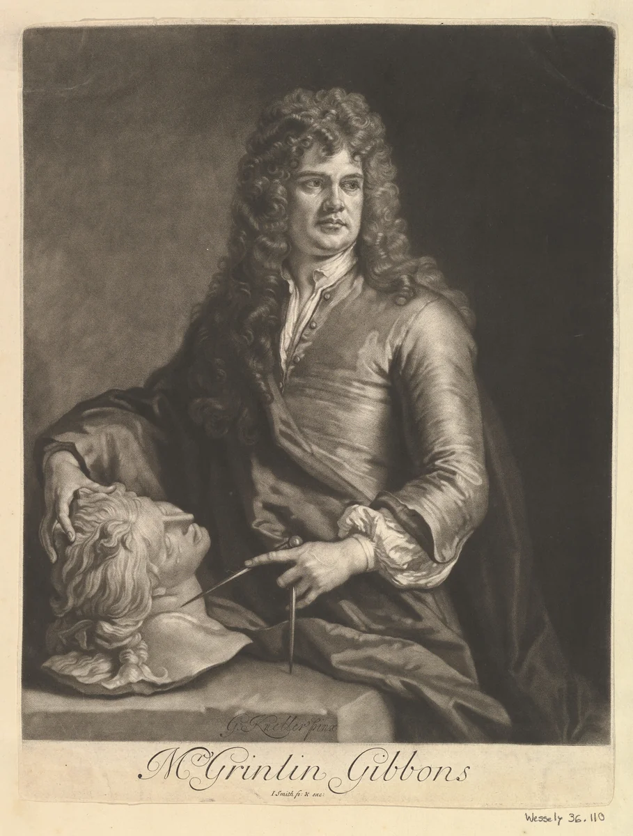 Grinling Gibbons by Sir Godfrey Kneller, print, 1690