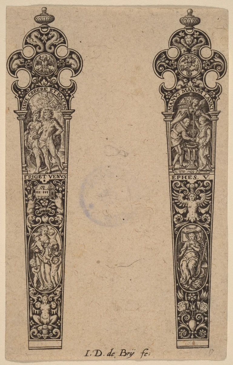 Ornament for Knife Handle by Theodor de Bry, print, 1528-1598