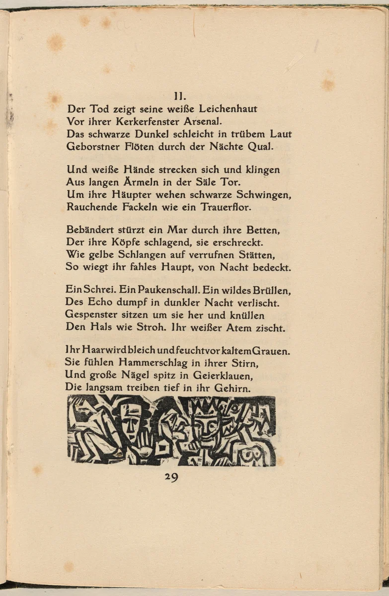 Die Irren II (The Mad II) (in-text plate) from mock-up of Georg Heym: Umbra Vitae (Georg Heym: Shadow of Life) by Ernst Ludwig Kirchner, volume, 1912-1922