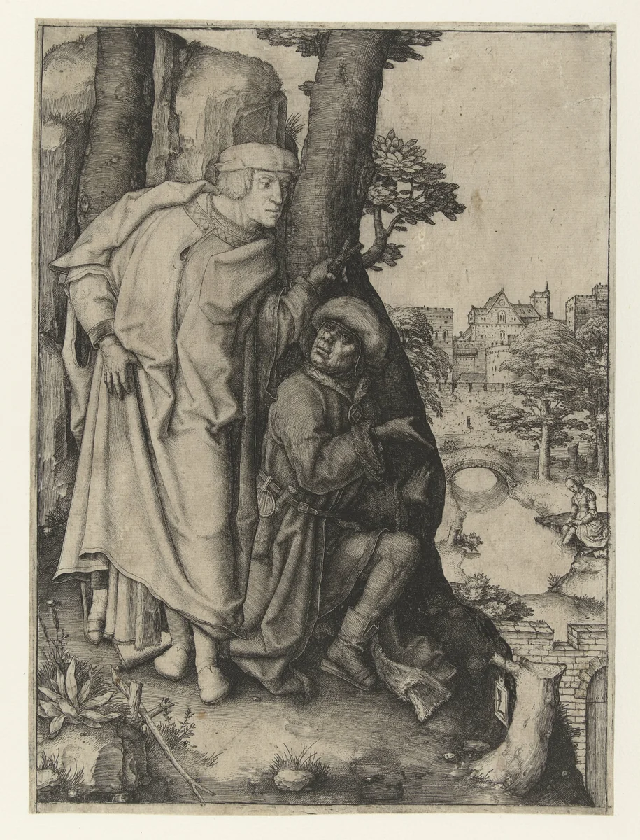 Suzanna en de ouderlingen by Lucas van Leyden, print, 1506-1510