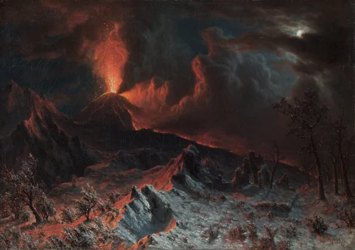 Mount Vesuvius at Midnight by Albert Bierstadt, painting, 1868