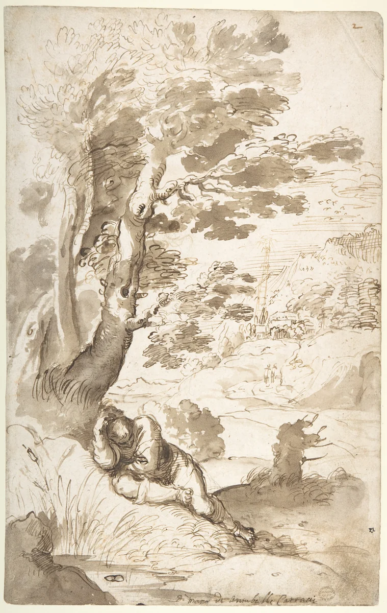 Landscape with Jacob Sleeping by Annibale Carracci, drawing, 1560-1609