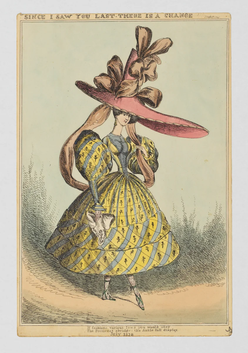 Since I Saw You Last There is a Change!!! If fashions various laws you would obey–The Petticoat abridge: the Ankle full display by William Heath, print, 1828