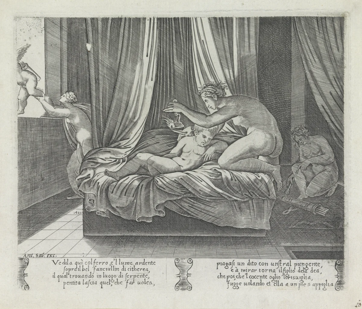 Psyche en de slapende Amor by Unknown, print, 1500-1536