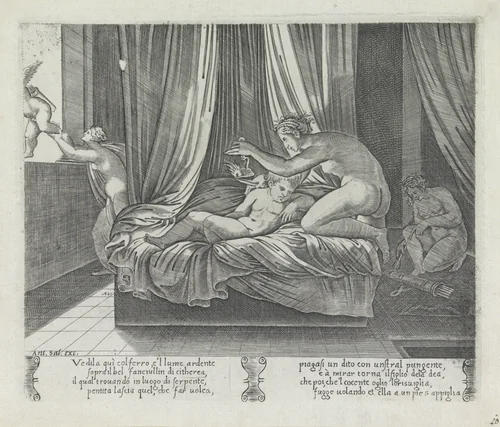 Psyche en de slapende Amor by Unknown, print, 1500-1536