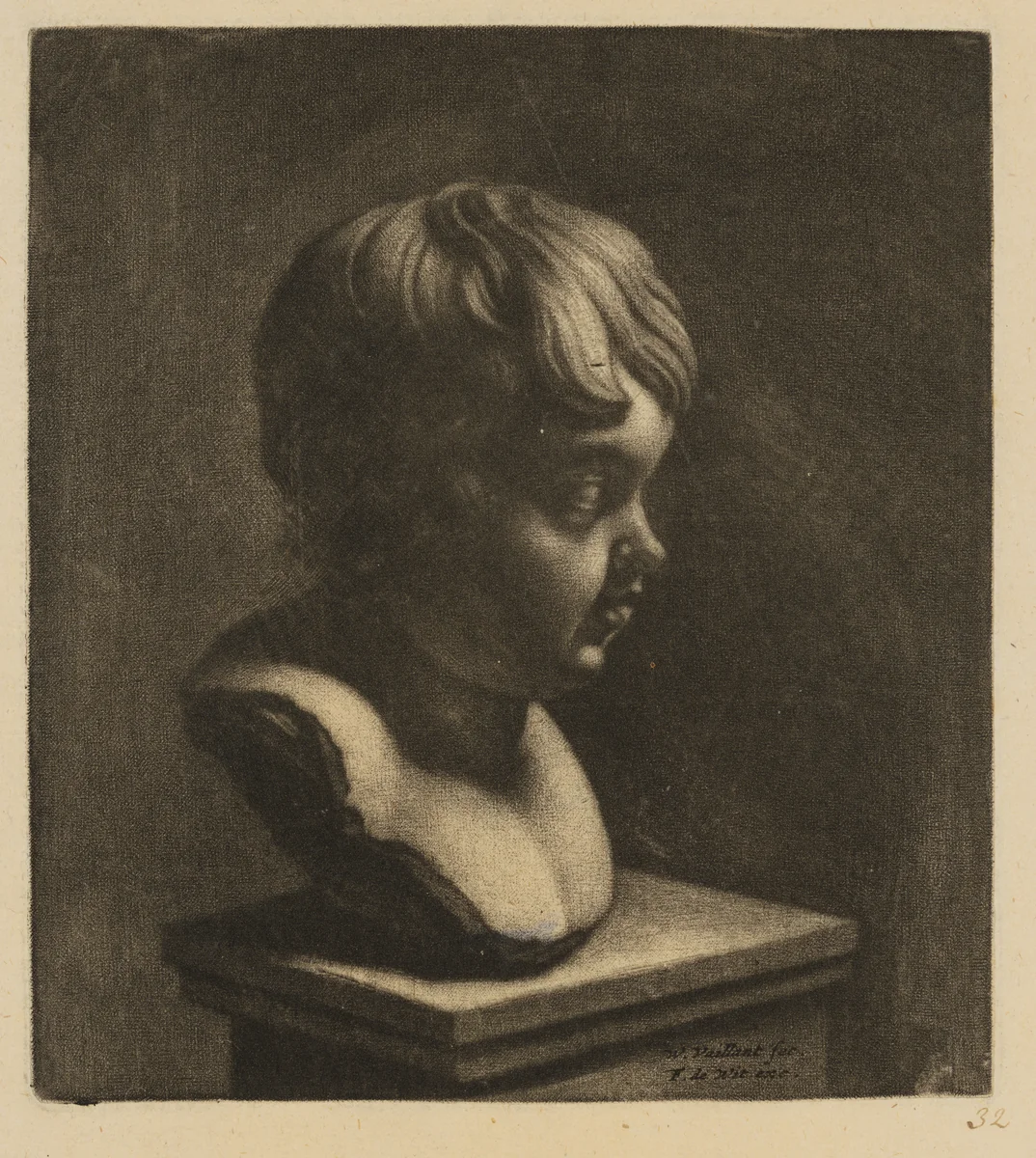 Sculpture Bust of a Child, to the right by Wallerant Vaillant, print, 1635-1677