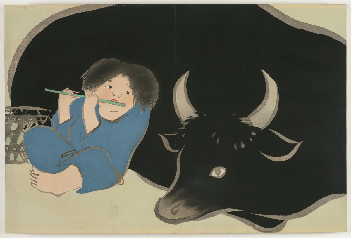 Flowers of a Hundred Worlds (Momoyogusa): Oxherd (Bokudo) by Kamisaka Sekka, book, 1909-1910