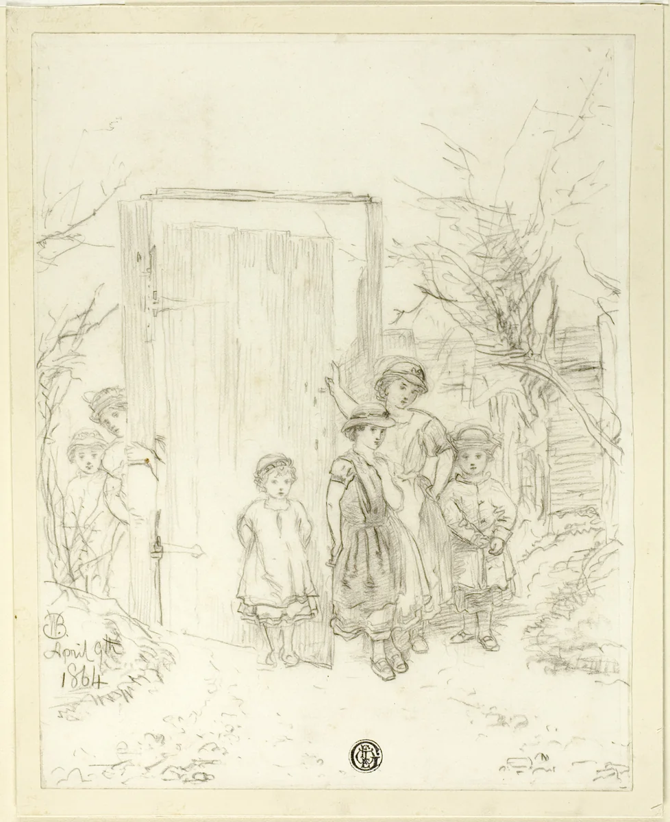 Children by a Door by School of Frederick Walker, drawing, 1800-1899