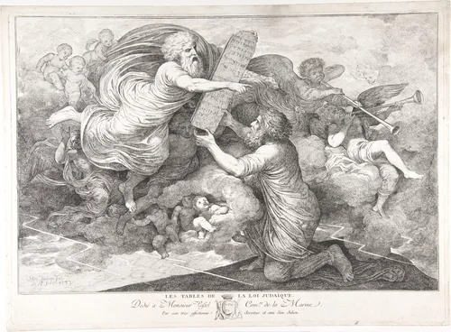 Moses on Sinai (Le tables de Loi judaique) by Simon Julien, print, 1773