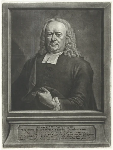 Portret van de predikant Franciscus van Schie by Nicolaas Verkolje, print, 1683-1746