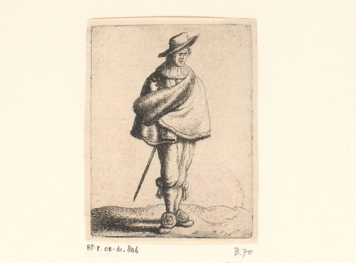 Jongeman met hoed en mantel by Jan Gillisz van Vliet, print, 1635