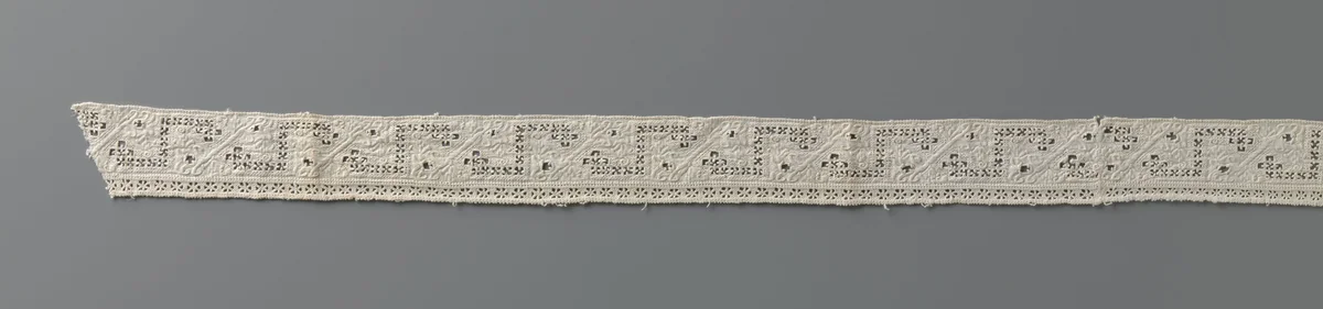 Strook geborduurd linnen met tussen diagonale lijnen steeds een opengewerkte Z by anonymous, other, 1585-1615