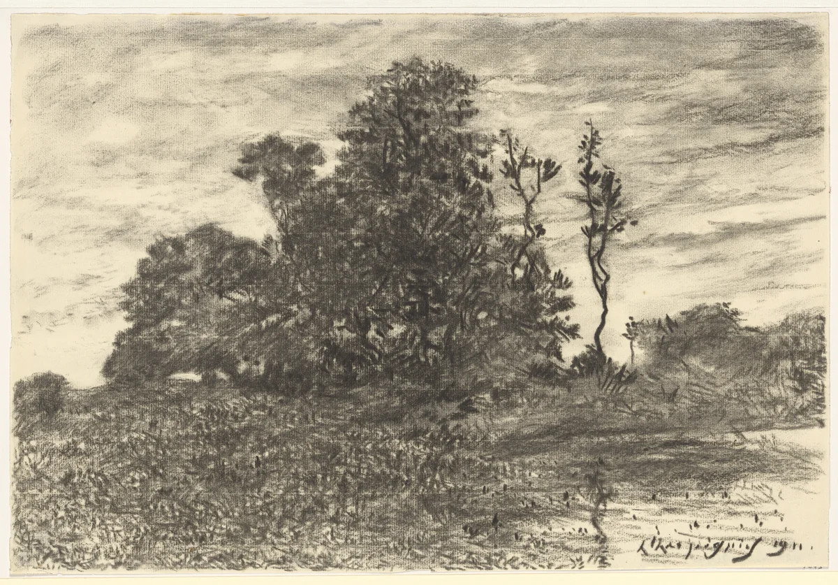 The Pond at Les Luneaux, Allier by Henri Joseph Harpignies, drawing, 1911