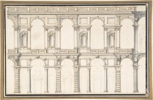 Design for a Façade (unfinished) by anonymous, drawing, 1550-1599