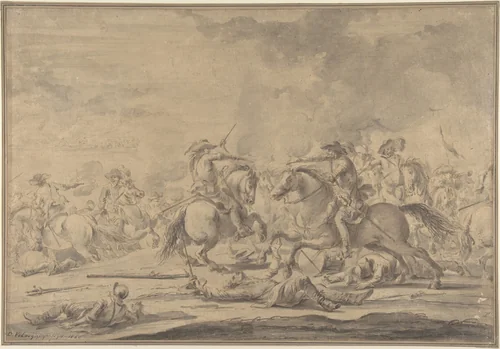 Cavalry Battle by Jacques Courtois, drawing, 1635-1900