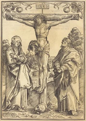 Christ on the Cross with the Virgin and Saint John the Evangelist by Wolf Traut, print, 1514