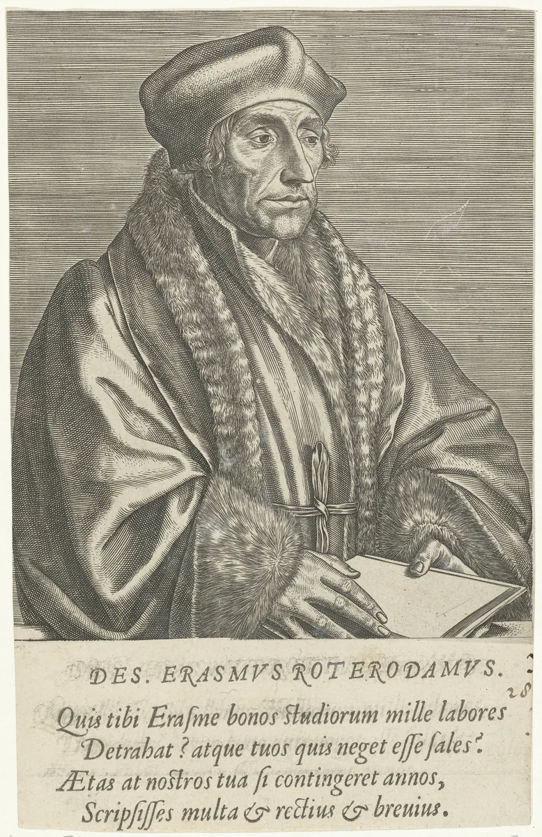 Portret van Desiderius Erasmus by Philips Galle, print, 1572