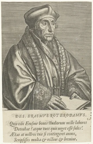 Portret van Desiderius Erasmus by Philips Galle, print, 1572