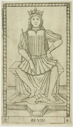 The King, plate eight from The Ranks and Conditions of Men by Master of the E-Series Tarocchi, print, 1460-1470