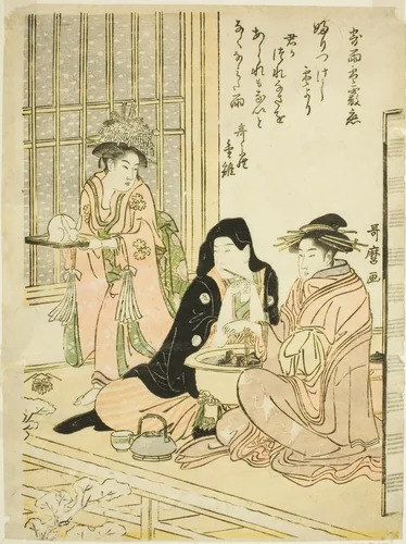 Love in Rain, Snow and Hail (Ame yuki arare ni yosuru koi) by Kitagawa Utamaro (喜多川歌麿), print, 1780-1790