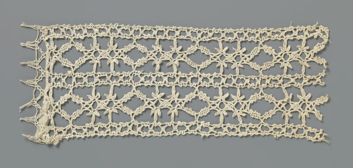 Strook kloskant met reticella-patroon van ruiten en sterren by anonymous, other, 1800-1899