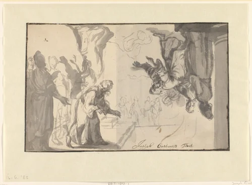 Twee studies van een groep vrouwen by Joseph de Coster, drawing, 1600-1699